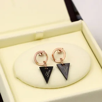 New Arrival Circle Hangs The Black Triangle Elegant Love Drop Earrings For Women Stainless Steel Rose Gold Color Woman Earrings