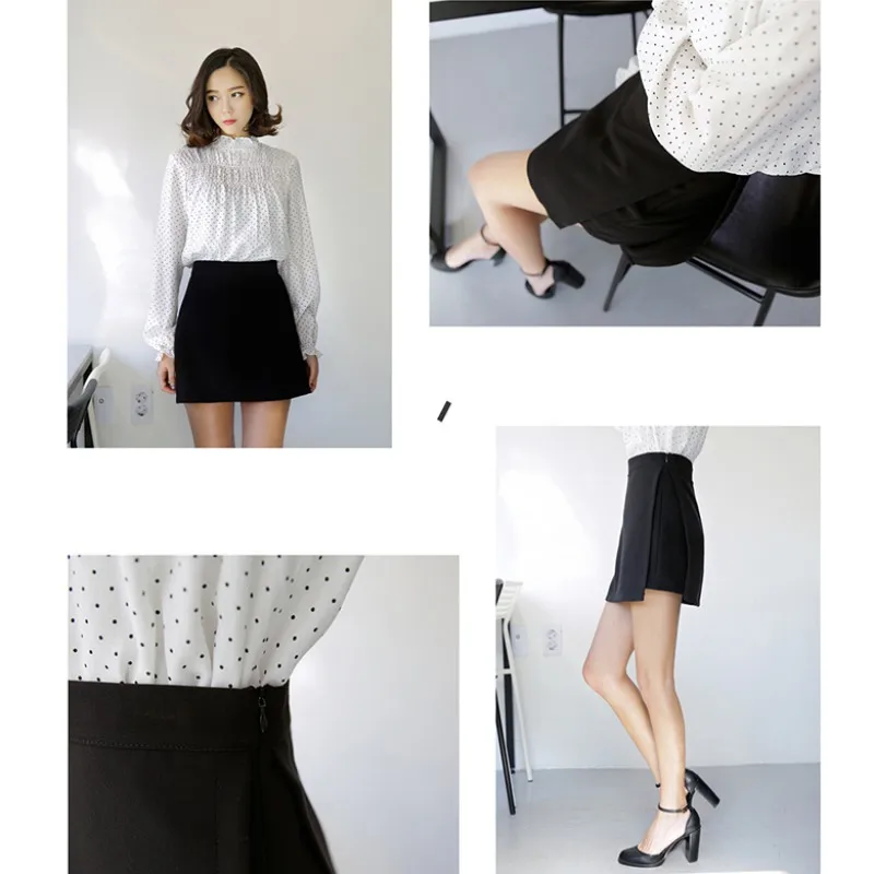 Модная юбка, шорты, имитация двух частей, раздельная юбка, высокая талия, на молнии, Однотонная юбка, женские шорты, Vadim Harajuku