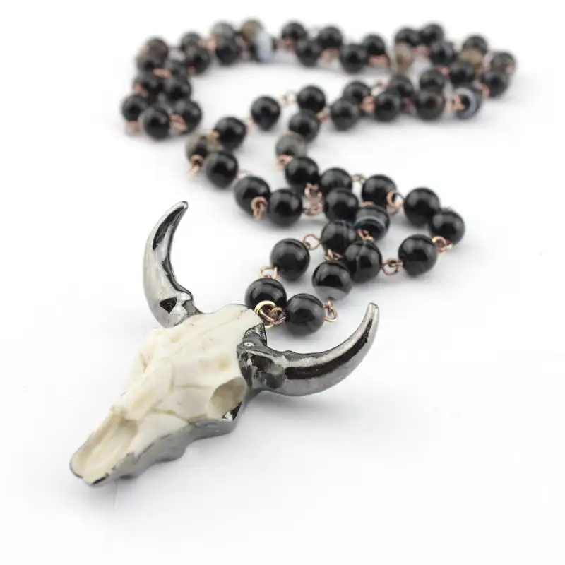 Natuarl Stones Beaded Long Chain Pendant Statement Necklaces