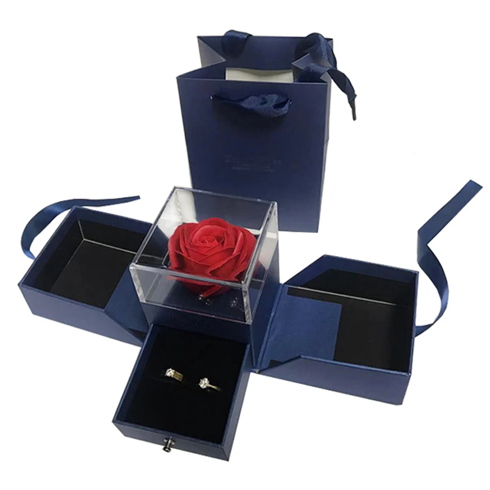 Искусственные розы, украшенный акриловый ящик для ожерелья, кольцо, шкатулка для украшений, украшение на День святого Валентина, свадебные украшения, Подарочная коробка Diy