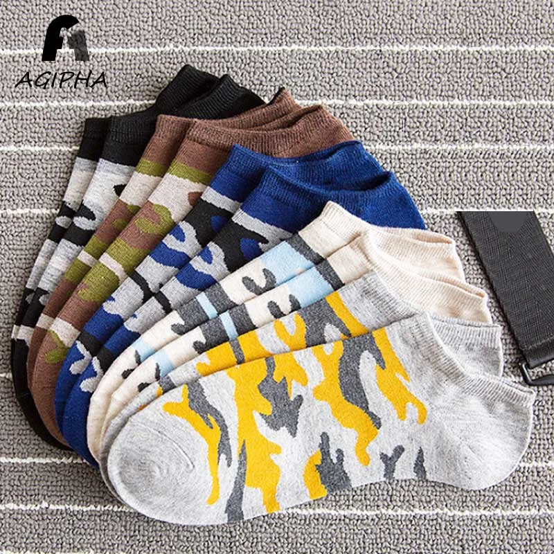 

Camouflage ankle men socks Cotton home style sokken Casual summer breathable low cut male socks slippers 5 pairs/lot 2018