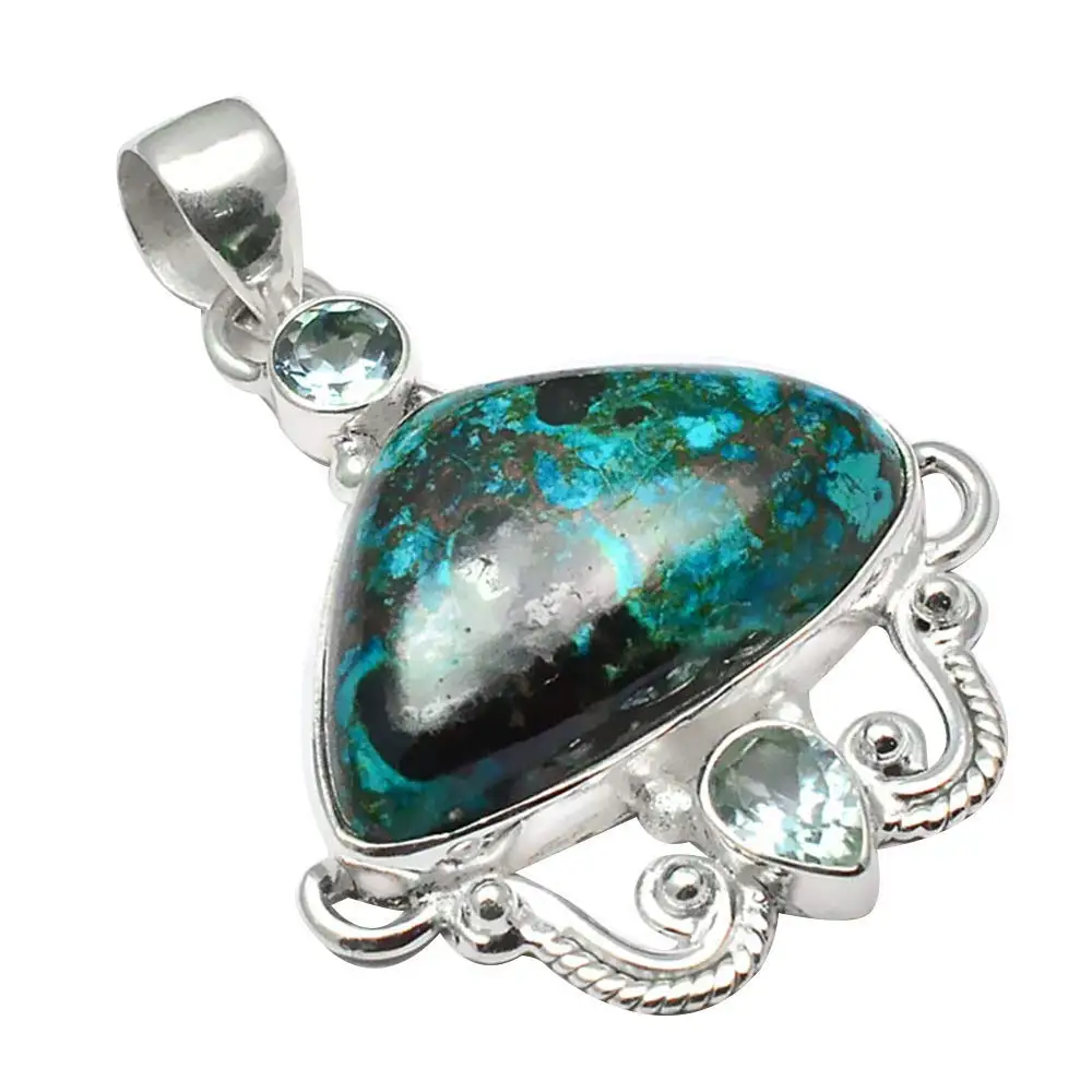 

Nature Azurite + Blue Topaz Pendant 925 Sterling Silver, 46 mm, MHBAP5613