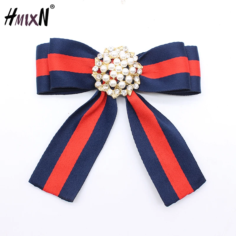 

New Imitation pearls flower Brooches Ribbon Bow Collar Pins Corsage shirt tie cravat Wedding Broches Jewelry Women gift party