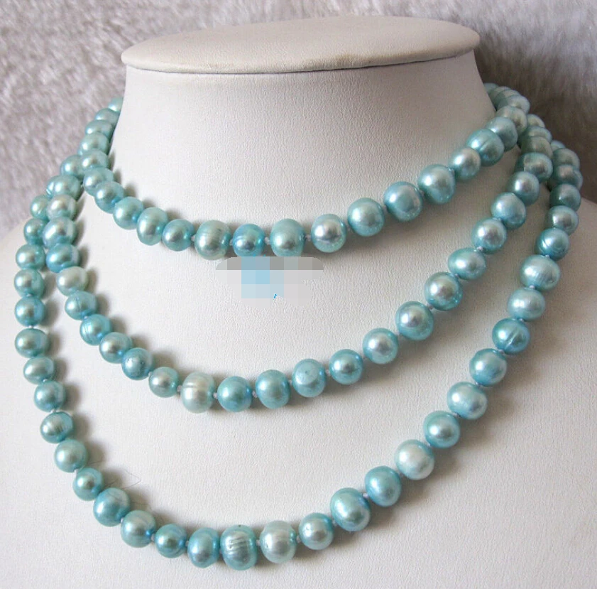 

huij 001619 48" 7-9mm Turquoise Blue Freshwater Pearl Strand Necklace
