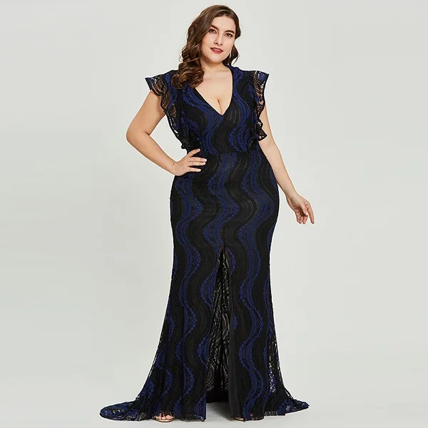Tanpell вечернее платье с разрезом спереди темно-Королевское синее платье в пол с рукавами-крылышками женское вечернее платье с v-образным вырезом длинное вечернее платье Русалка es - Цвет: dark royal blue