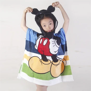 

Disney Minnie Mickey Mouse Spider-Man Cotton Cartoon Buttons Can Wear Children Boys Girls with Caps Sets Children's Bath Towels