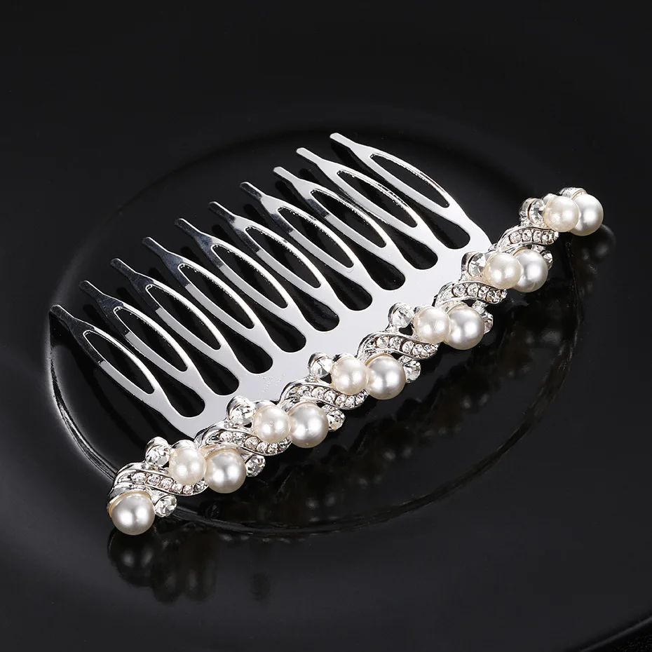 Crystal Pearls Metal Floral Charm Fashion Wedding Hair Comb Decorative