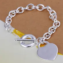 Fina del verano del estilo de plata chapada pulsera 925-sterling-silver joyería bijouterie heart chain pulseras para mujeres hombres SB274