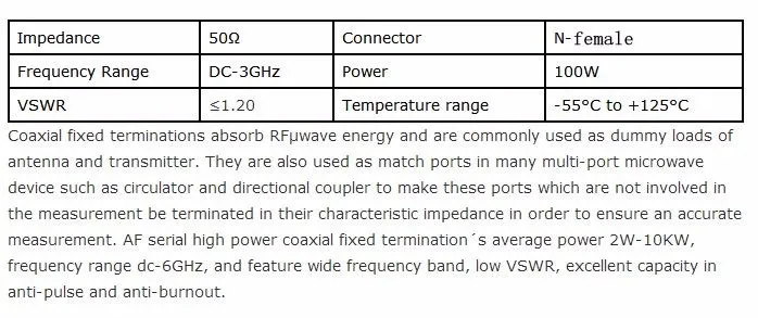 100W N female rf манекен нагрузки/выходной нагрузки, 0 до 3 ГГц, 50 Ом