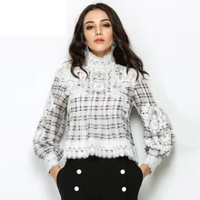 2017 Runway Women Blouses Shirt Tops Sexy Ladies Korean Fashion Clothing Ruffle Casual Boho Lace White Blouse Womens Maxi Shirts