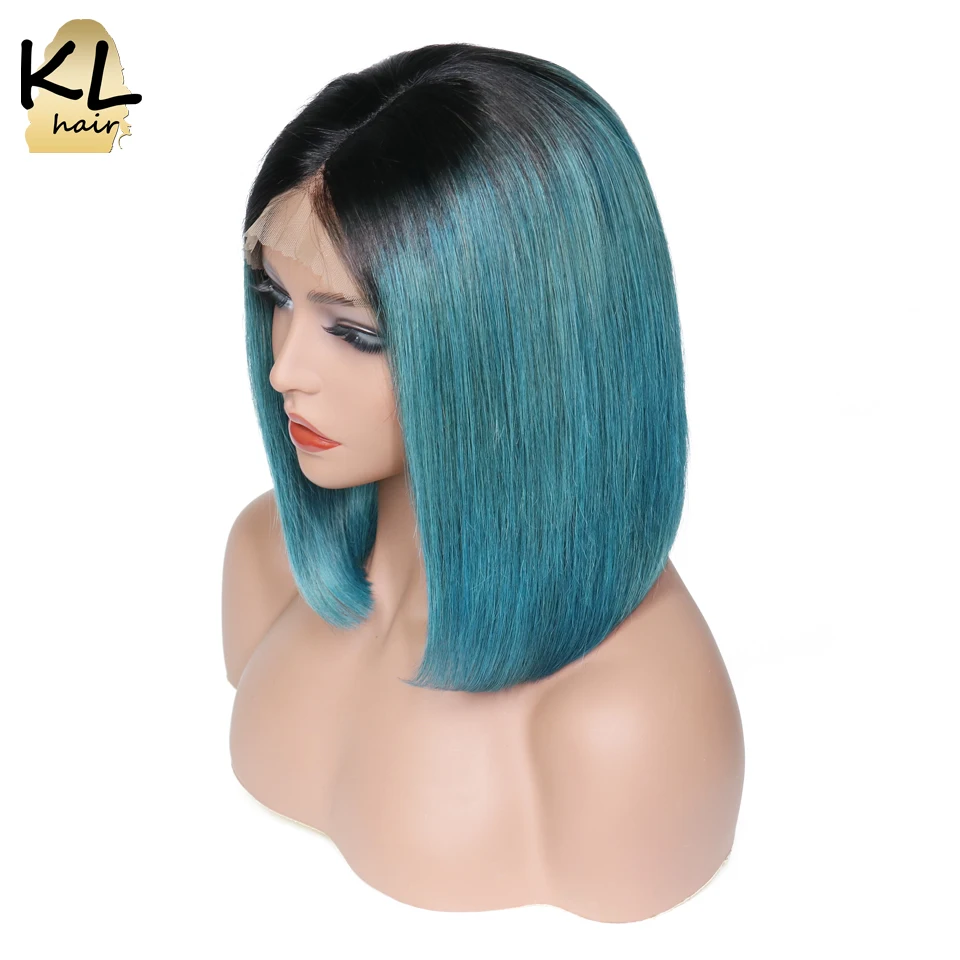 KL Ombre Color Bob Wigs Green Lace Front Human Hair Straight Brazilian Remy Short Pre Plucked With Baby | Шиньоны и парики