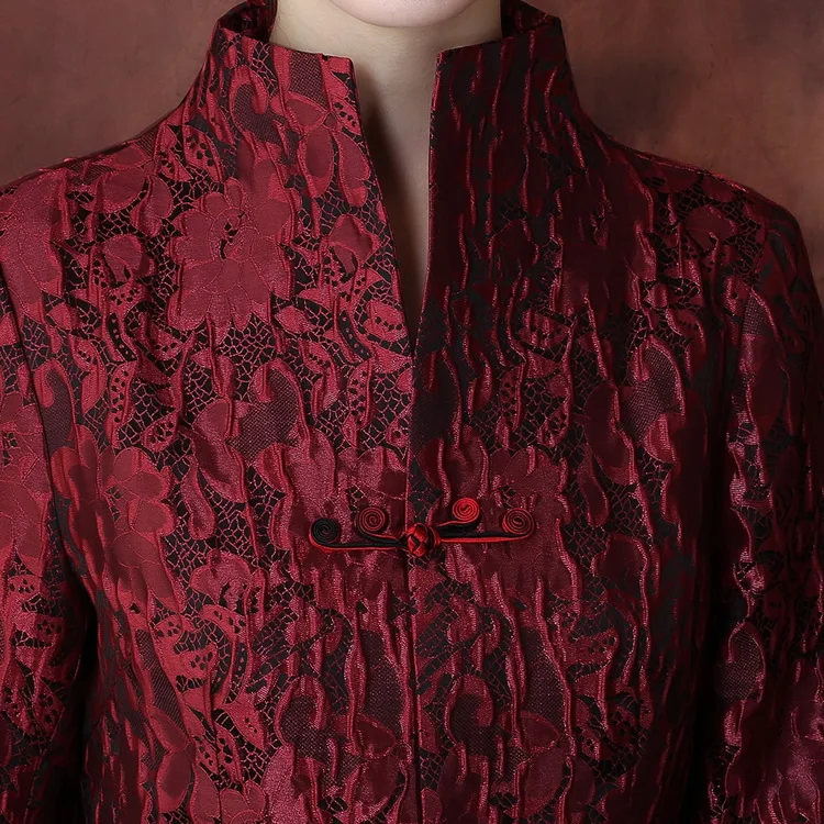 Китайская традиционная Женская шелковая атласная длинная куртка размер M-4XL