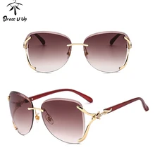 DRESSUUP бескаркасные солнцезащитные очки с бриллиантами трендовые Модные солнцезащитные очки женские бескаркасные обрезные очки L947 UV400