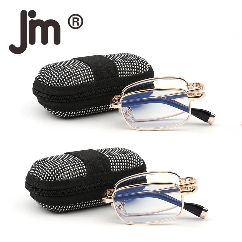 JM Metal Folding Reading Glasses 2 Pair with Compact Portable Zip Cases
