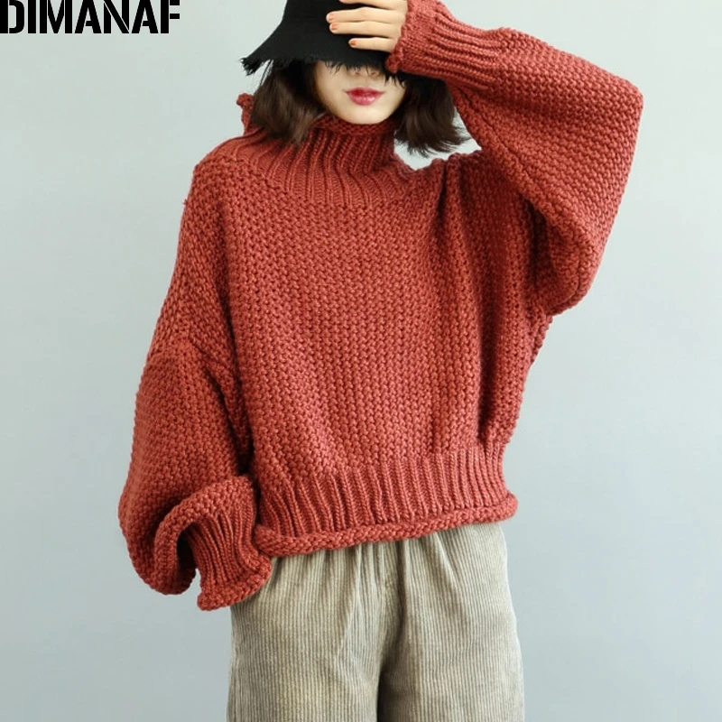 DIMANAF Women Sweater Winter Plus Size Thick Turtleneck Female Lady Basic Cotton Knitting Pullovers Casual Batwing Clothing 2018