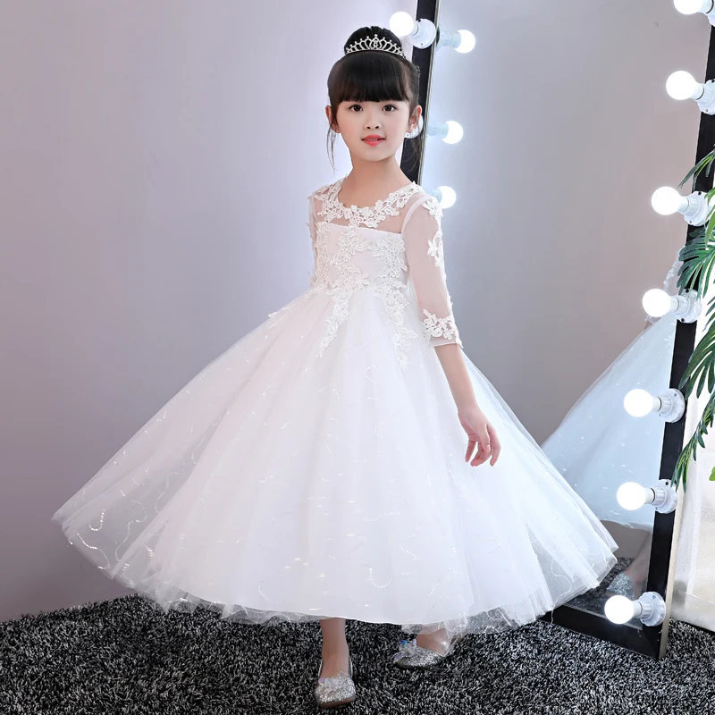 New Flower Girls White Lace Dresses For New Year Clothes Party Baby Girls Princess Wedding Dress Children Party Vestido Infantil New Flower Girls White Lace Dresses For New Year Clothes Party Baby Girls Princess Wedding Dress Children Party Vestido Infantil