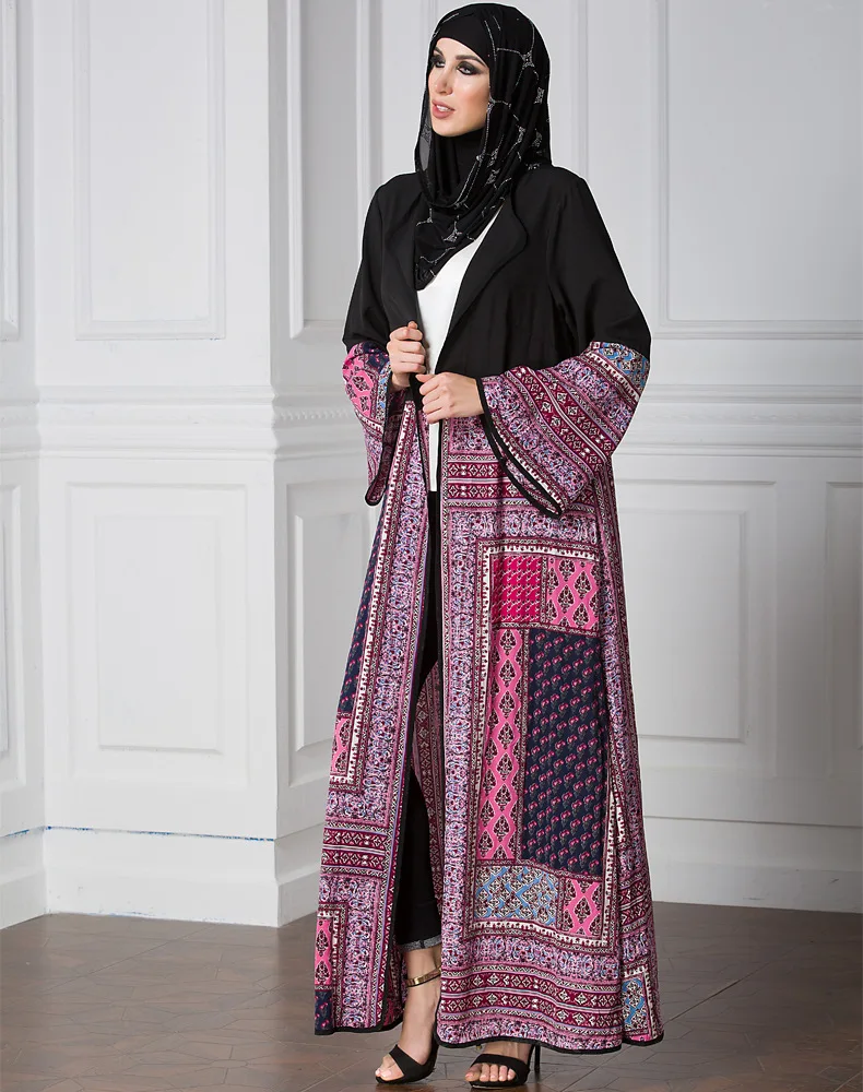 Muslim Printed Plus Size Cardigan Djellaba Turkish Women Clothing Long