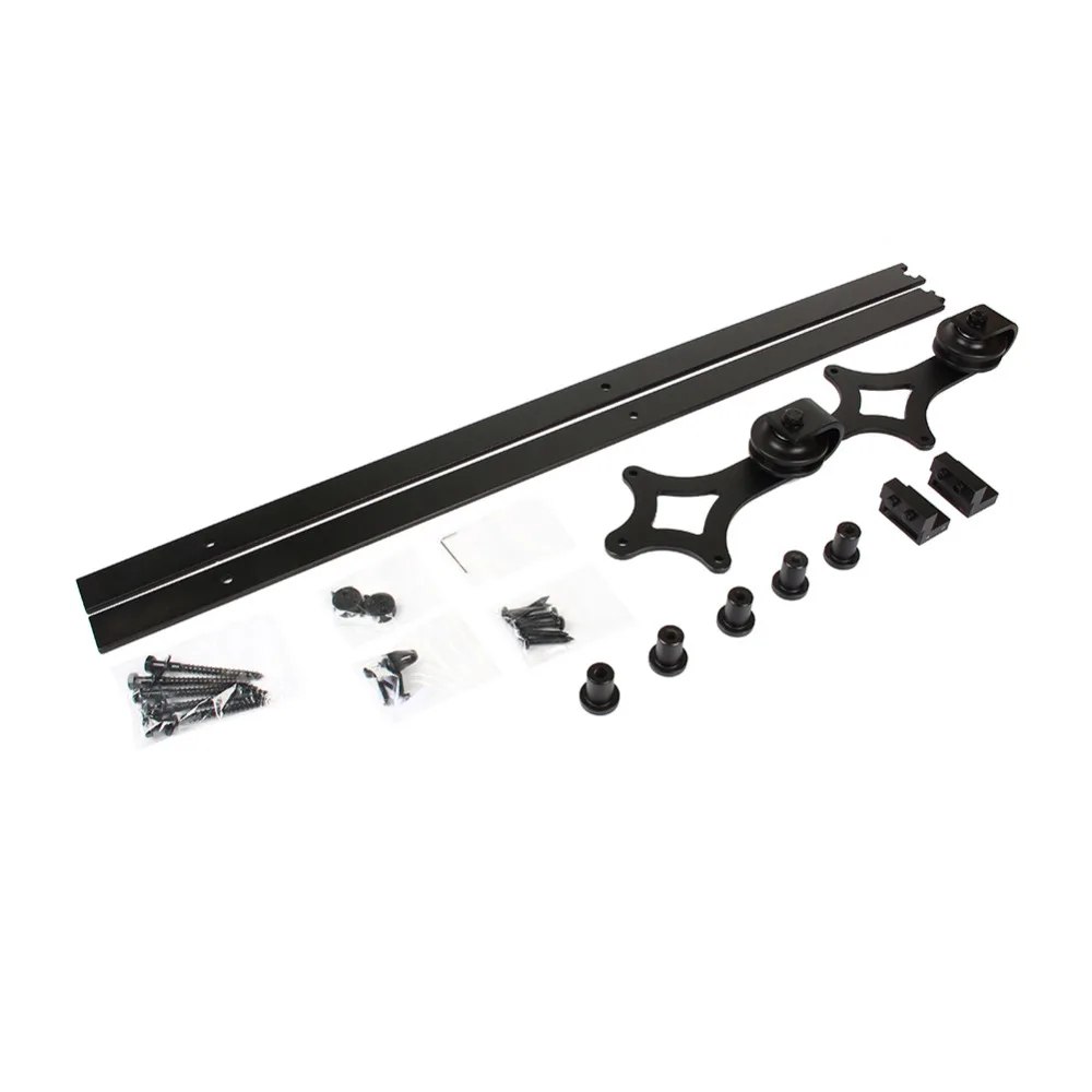 

Clearance 6.6FT Rail Sliding Barn Door Track Heavy Duty Fittings For Wood Barn Track Syste Black Steel Closet Door Roller