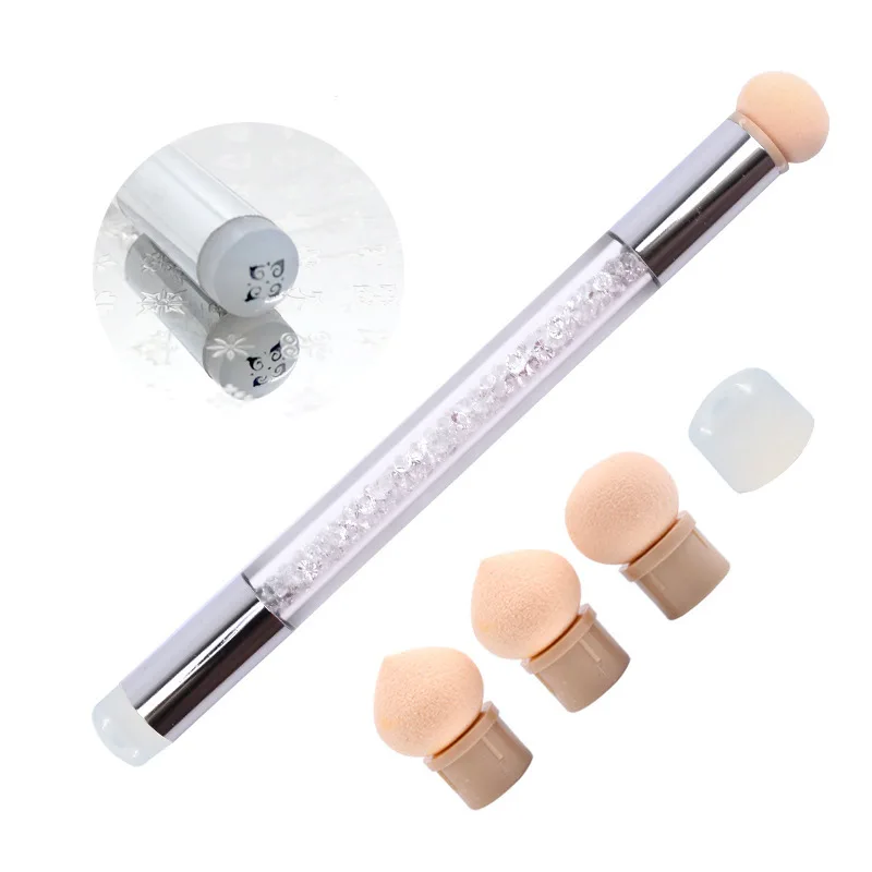 Nail Art Sponge& Silicone Brush Double-Headed Pen Gradient Blooming Transfer Stamping 6 Sponge Head Pen Manicure Tool