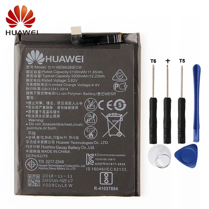 

HUAWEI HB386280ECW Genuine Battery For Huawei Ascend P10 Honor 9 P10 3200mAh Replacemnt Authentic Battery + Tool