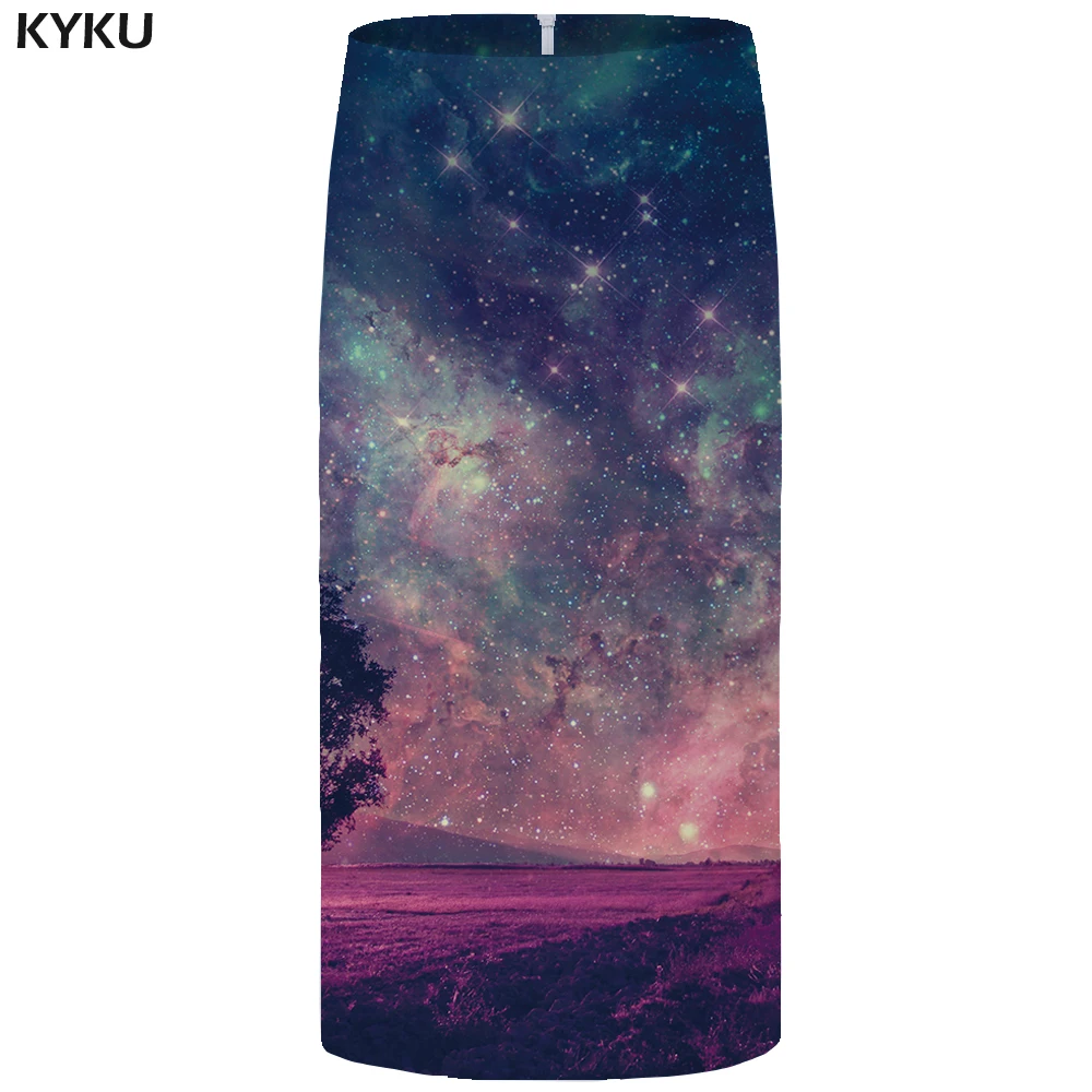 

KYKU Brand Galaxy Skirts Women Colorful Skirt High Waist Sky Sexy Pencil 3d Print Ladies Skirts 2018 New Knitted Large Size