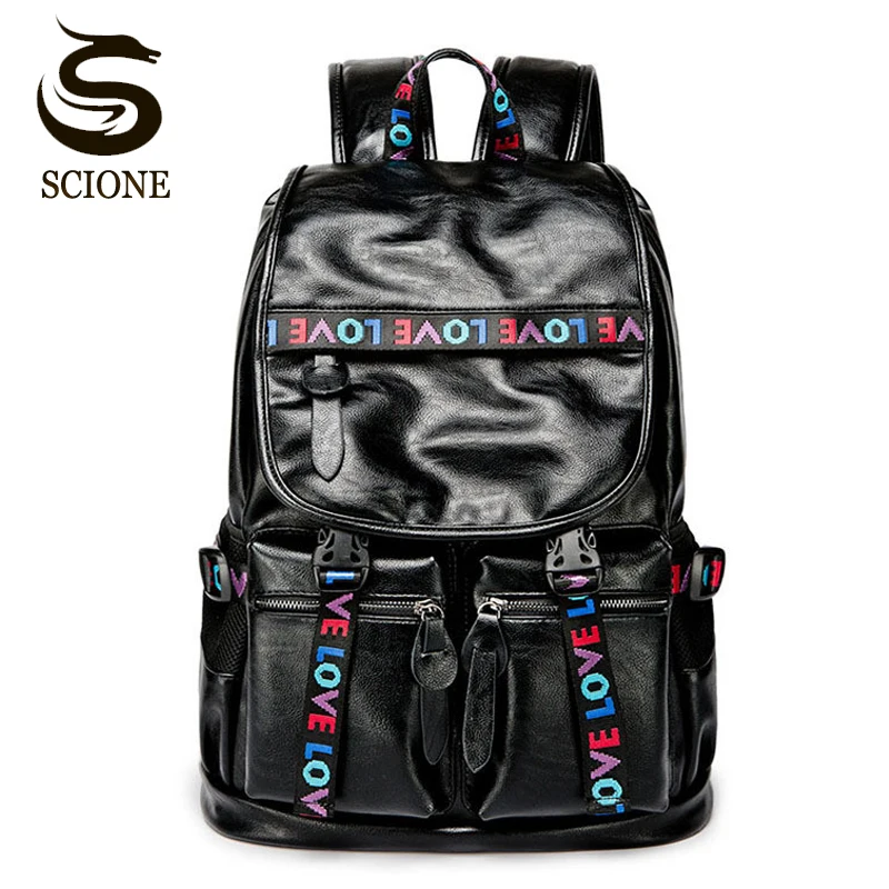 

PU Leather Backpacks Men Women Waterproof Backpack Male College School Bags Travel Laptop Rucksack Colorful Embroidery Backpack