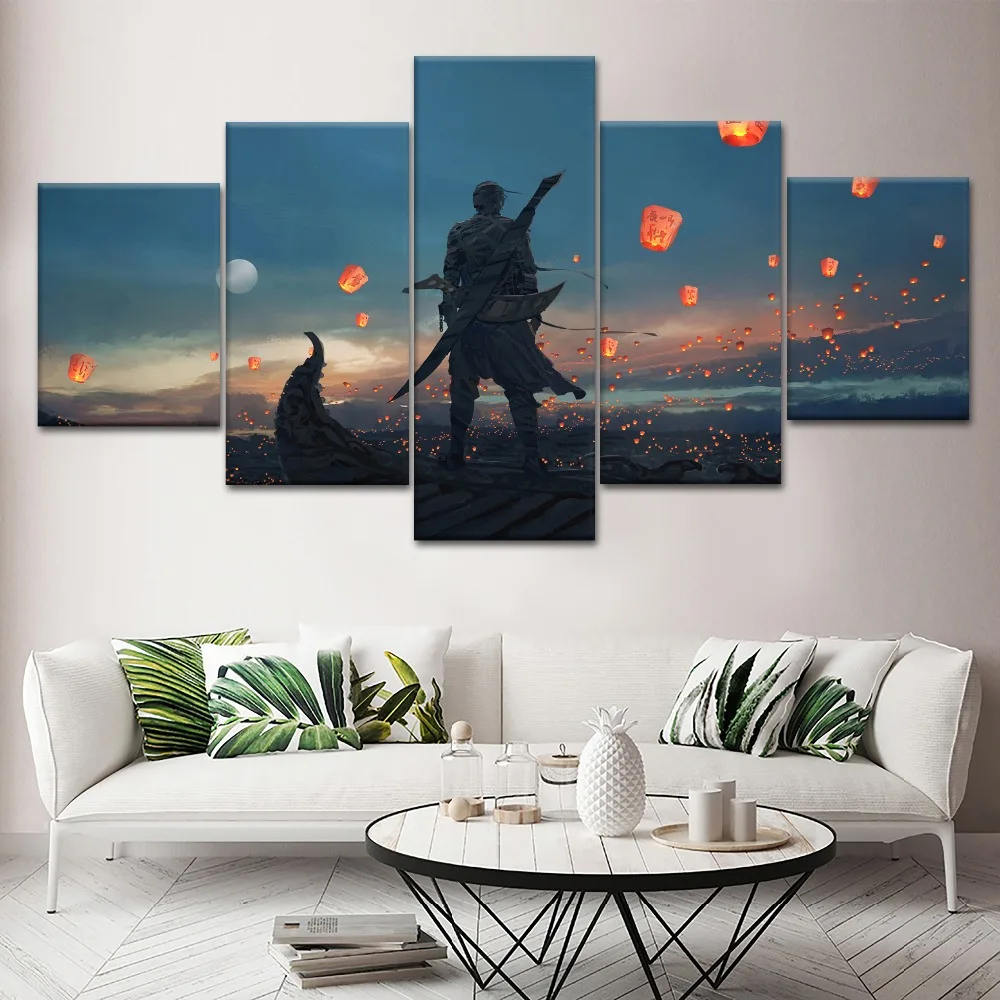 

5 Pieces HD Printed Canvas Painting Ghost Blade Animation Poster Modern Wall Art For Modern Decorative Bedroom Living Room Frame