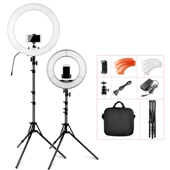 

Travor RL-12 RL-18 5500K CRI 90 Ring Light 14"18" Dimmable LED Selfie Ring Light for video Makeup YouTube with Tripod carry bad
