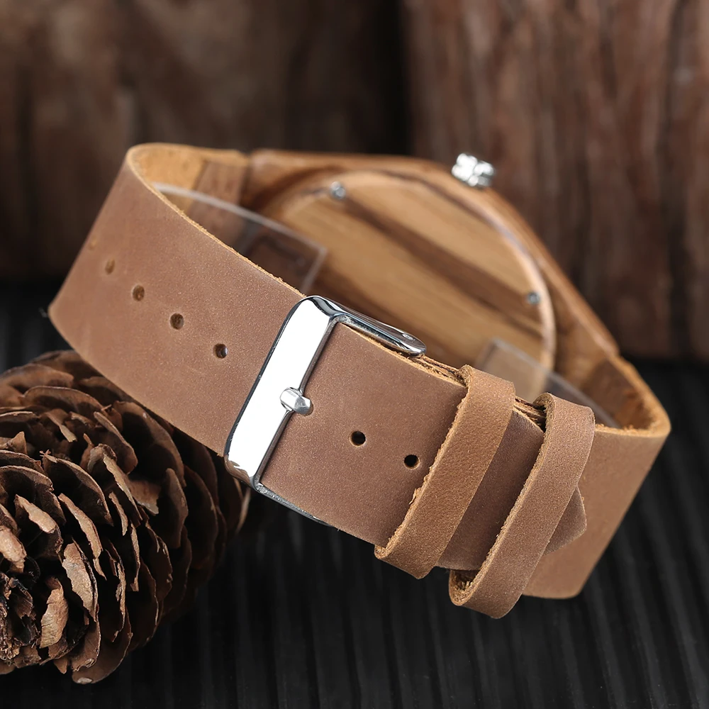 Natural Bamboo Wood Wrist Watch Special Marble Dial Bangle Quartz Watches Genuine Leather Watch Strap Men Women Clock Relogio (10)