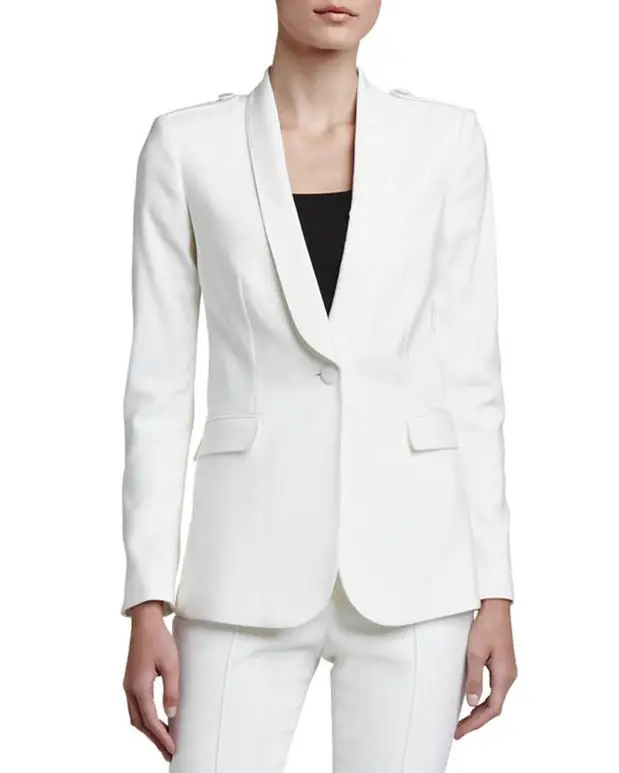 

2016 Charming White Women Tuxedos Shawl Lapel Suits For Women One Button Business Women Suits two piece Suit