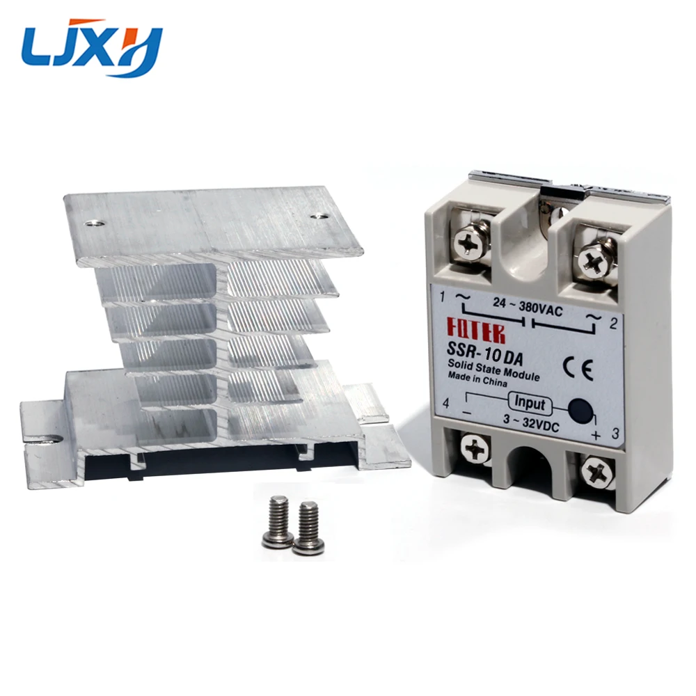 LJXH Aluminum Heat Sink and Solid State Relay SSR-10DA 25DA 40DA 75DA 100DA 3-32VDC Input/24-380VAC Output