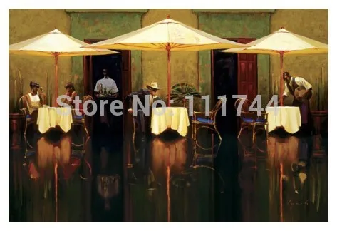 

Spanish Cafe Brent Lynch painting on Canvas Landscape Painting of Street Home Decor High quality Hand painted