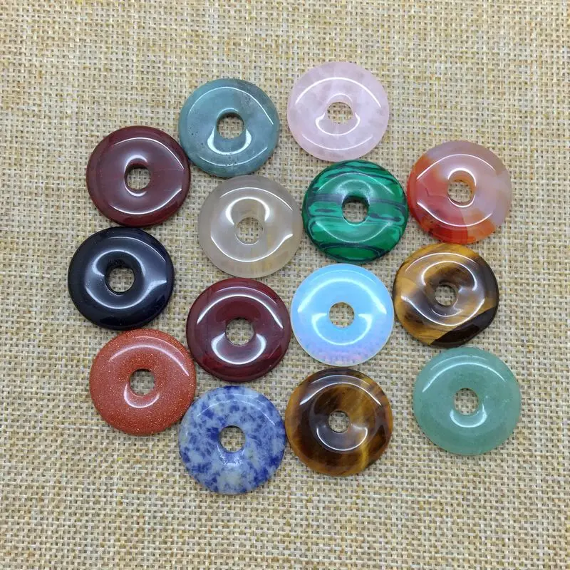 

Fashion Colorful Stone Round Beads Donut Pendant Assorted 35 mm DIY Making Jewelry Necklace Supplies