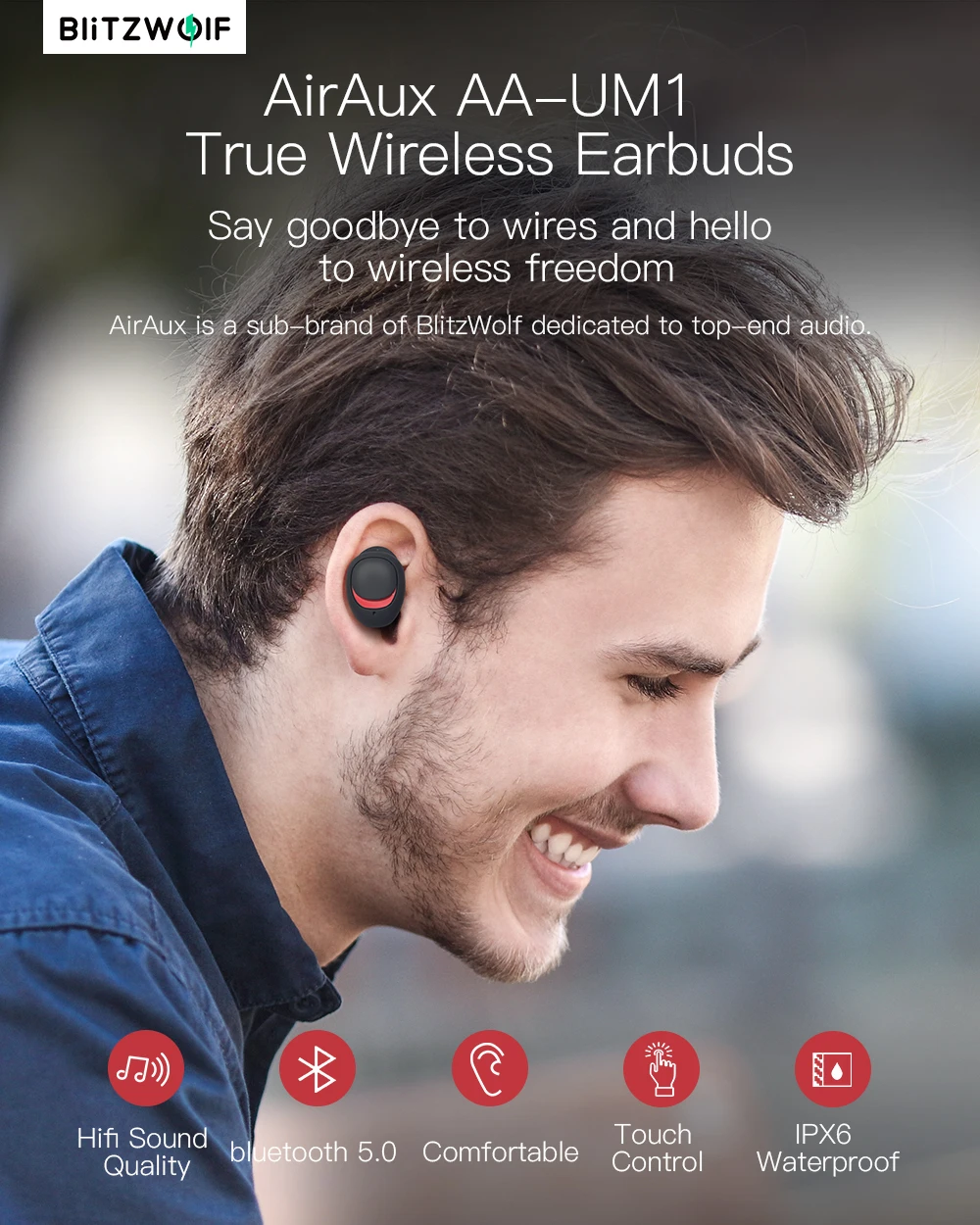 Для BlitzWolf brother AIRAUX AA UM1 Беспроводные Bluetooth 5 0 Наушники Hi Fi Handsfree с микрофоном Стерео