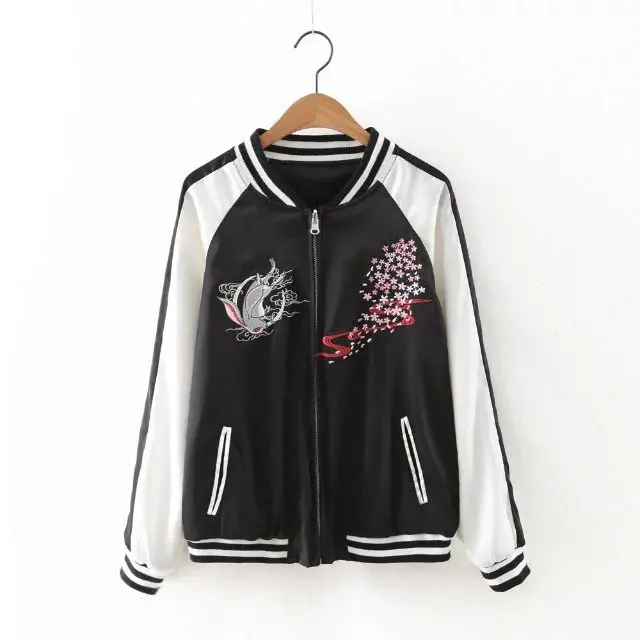 women floral embroidered bomber jacket reversible satin