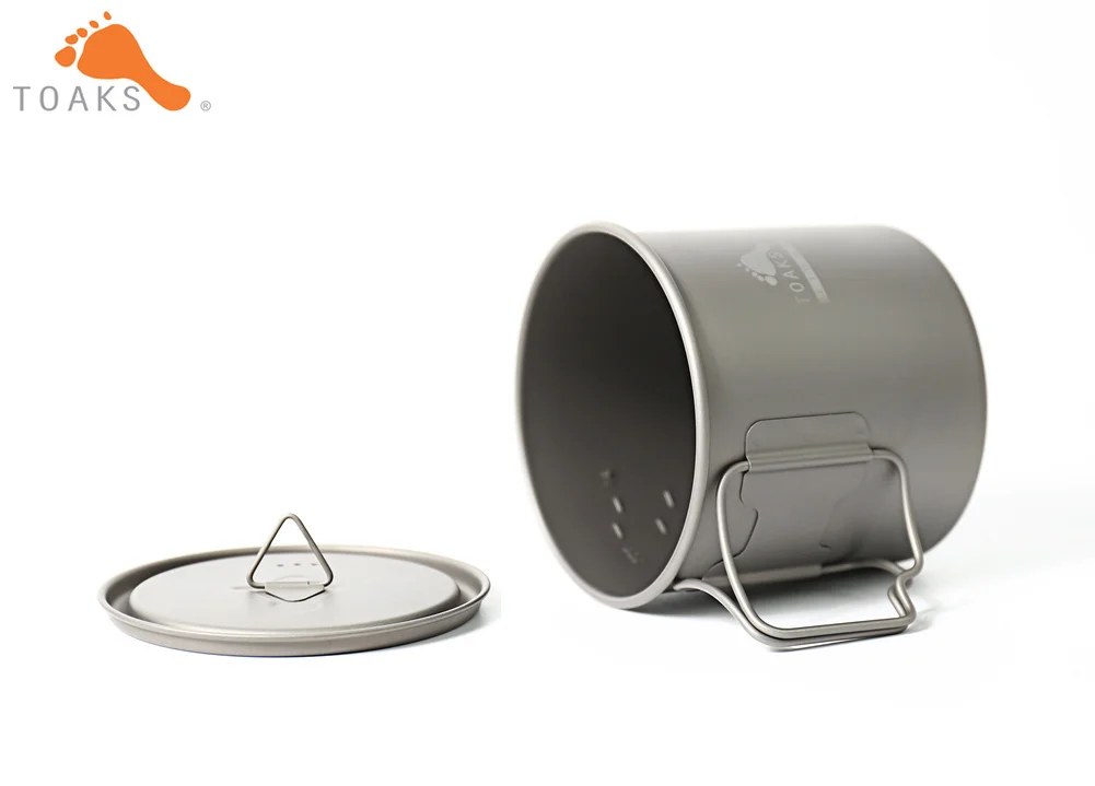 TOAKS POT-650-L taza de titanio puro versión ultraligera 0,3mm taza exterior con tapa y mango plegable utensilios de cocina de Camping 650 ml 80g