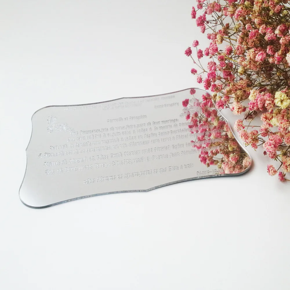  Silver mirror scroll shape acrylic wedding invitation card 120*170mm (1lot=100pcs) - 32440568135