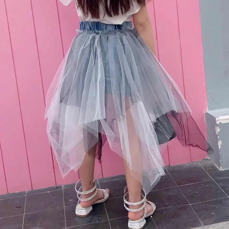 

Children Cowboy Half-body Skirt 2019 Xia Nvtong Precious Personality Go Excellent Split Joint Yarn Skirt Package Hip Skirt