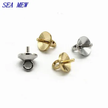 

SEA MEW 200PCS Brass Gold Rhodium Bail Connectors Pendant Beads Cap For Pearl Crystal Bead DIY Jewelry Findings Jewelry making