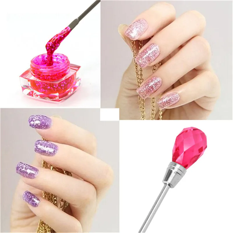 

New Fashion Glitter Powder Stick Manicure Tools Nail Stainless Steel Spatula Stirring Mixing Gel Rod+Spoon Acrylic Uv Gel