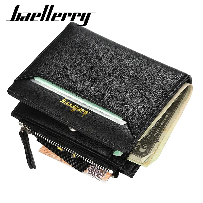 2019 Baellerry Men Short Wallets Solid Fashion Zipper Card Holder Men Leather Purse Coin Pocket Hig