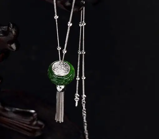 

Sterling S925 925 silver pendant Necklace natural stone trendy charm 59*16MM