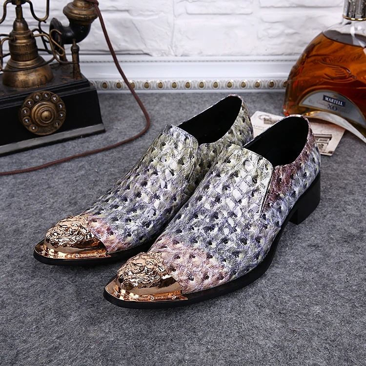 Magic Colorfull Leather Men Shoes Designer Flat Men Brogues Metal Toe