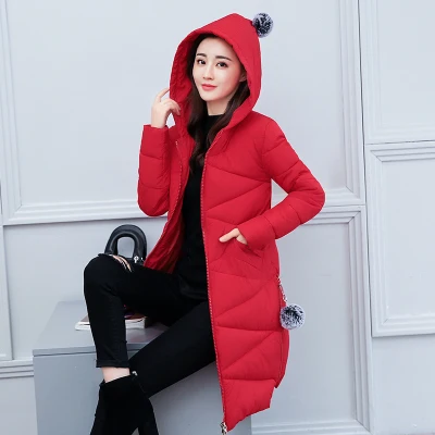Корейская осенне-зимняя куртка пуховик тонкий большой размер 4XL с капюшоном длинное женское плотное теплое хлопковое пальто парка с меховым воротником - Цвет: RED