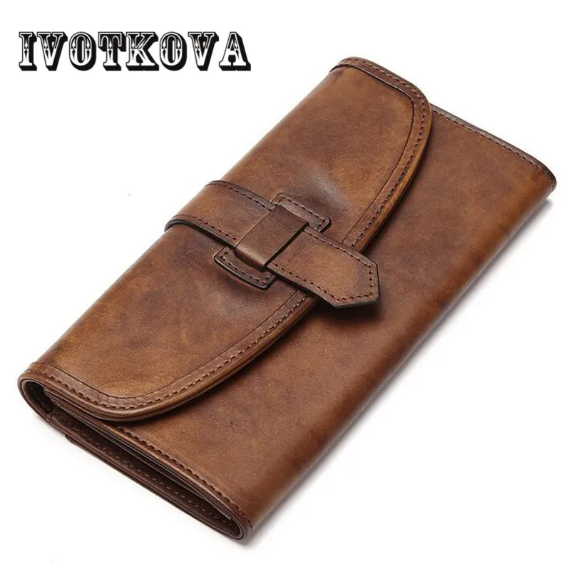 

IVOTKOVA New Arrival Men And Women Wallets Long Genuine Leather Brand Big Capacity Purse First Layer Cowhide women Day