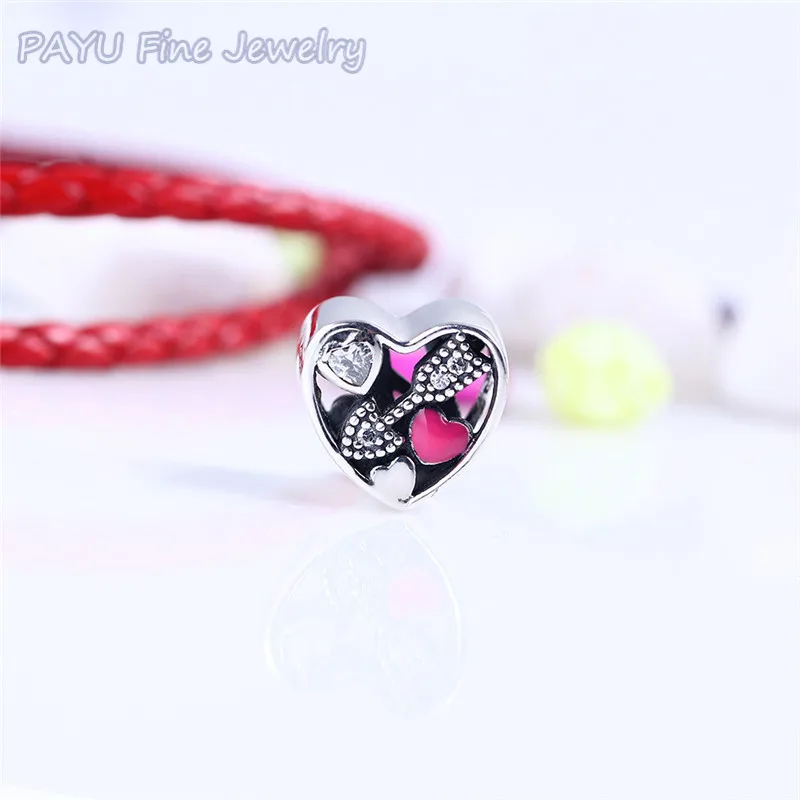 

Payu bijoux en argent 925 Struck By Love, Magenta Enamel Charm Bead Fit Bracelet original Fine Jewelry