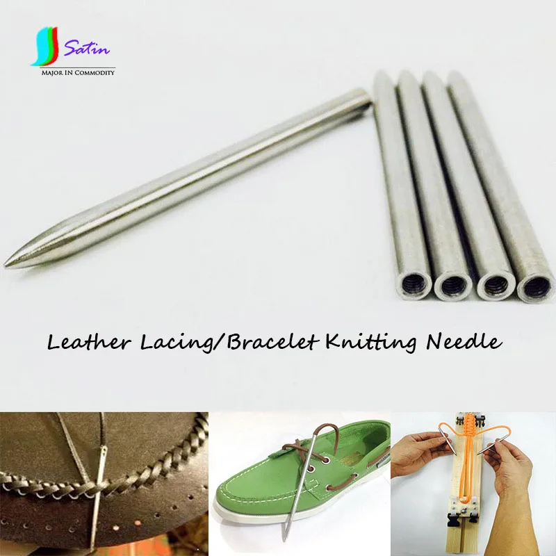 

Hot Leather Lacing Needle,Silvery Paracord/Bracelet Knitting/Leather Craft Round Tapered Threaded Lacing Needle Tool S0681H 5MM