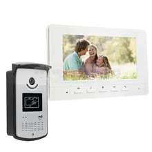 DIYSECUR 7 pulgadas Con Conexión de Cable Video de La Puerta Sistema de Intercomunicación Teléfono Timbre Seguridad Para El Hogar Blanco RFID Cámara LED de Visión Nocturna