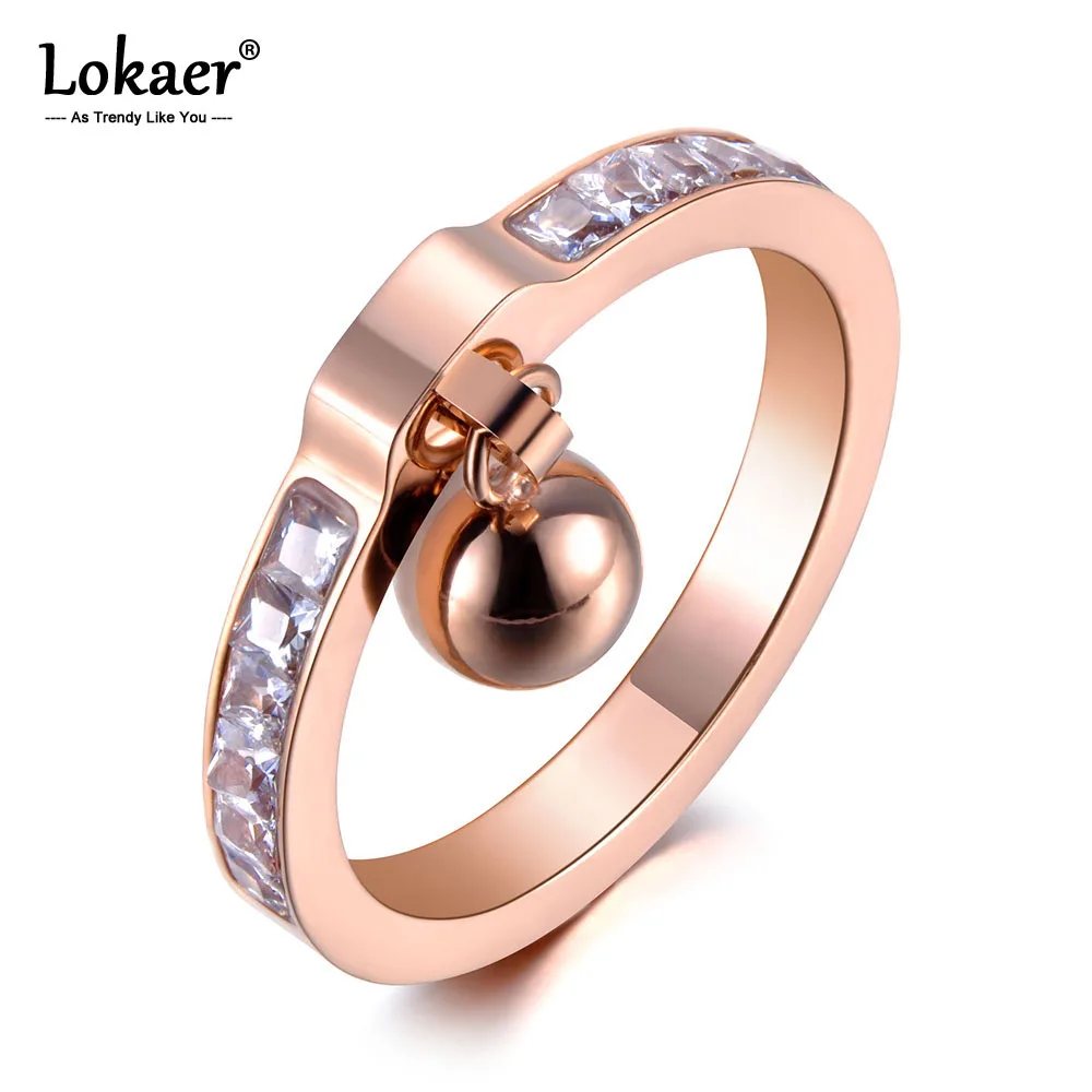 

Lokaer OL Design Cubic Zirconia Ball Stainless Steel Ring Rose Gold Engagement Wedding Rings For Women Girls Jewelry R19017