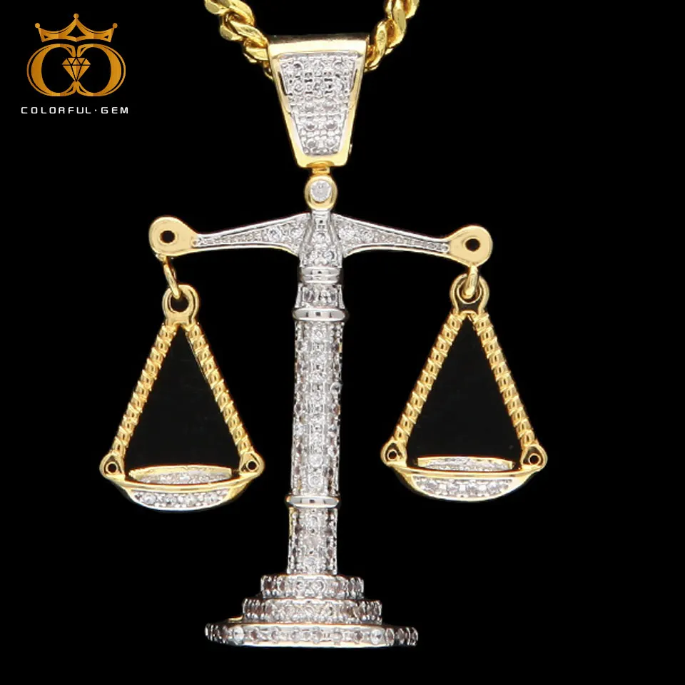 Красочные. Драгоценный камень Iced out золото баланс шкальные весы кулон Bling Медь CZ